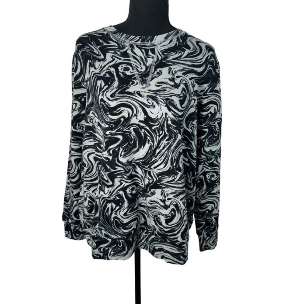 zuda Z-knit Crewneck Pullover | Gray & Black Swirl Pattern Long Sleeve Top | Sm - Picture 2 of 9